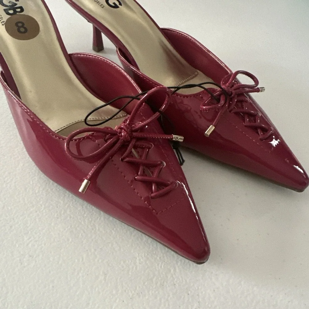 GBG Los Angeles Slip-on Pointed-toe Kitten Heel Mules Bow Size 8 Pink Fuchsia